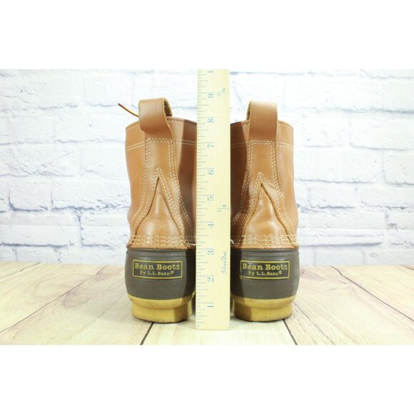 LL Bean Lace Up Unlined Ankle Duck Boots Brown Leather Size 9 M - Picture 6 of 10